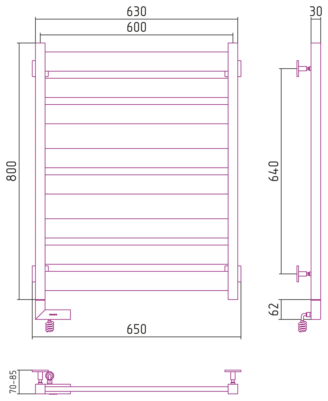 Полотенцесушитель электрический Сунержа Центурион 2.0 800x600