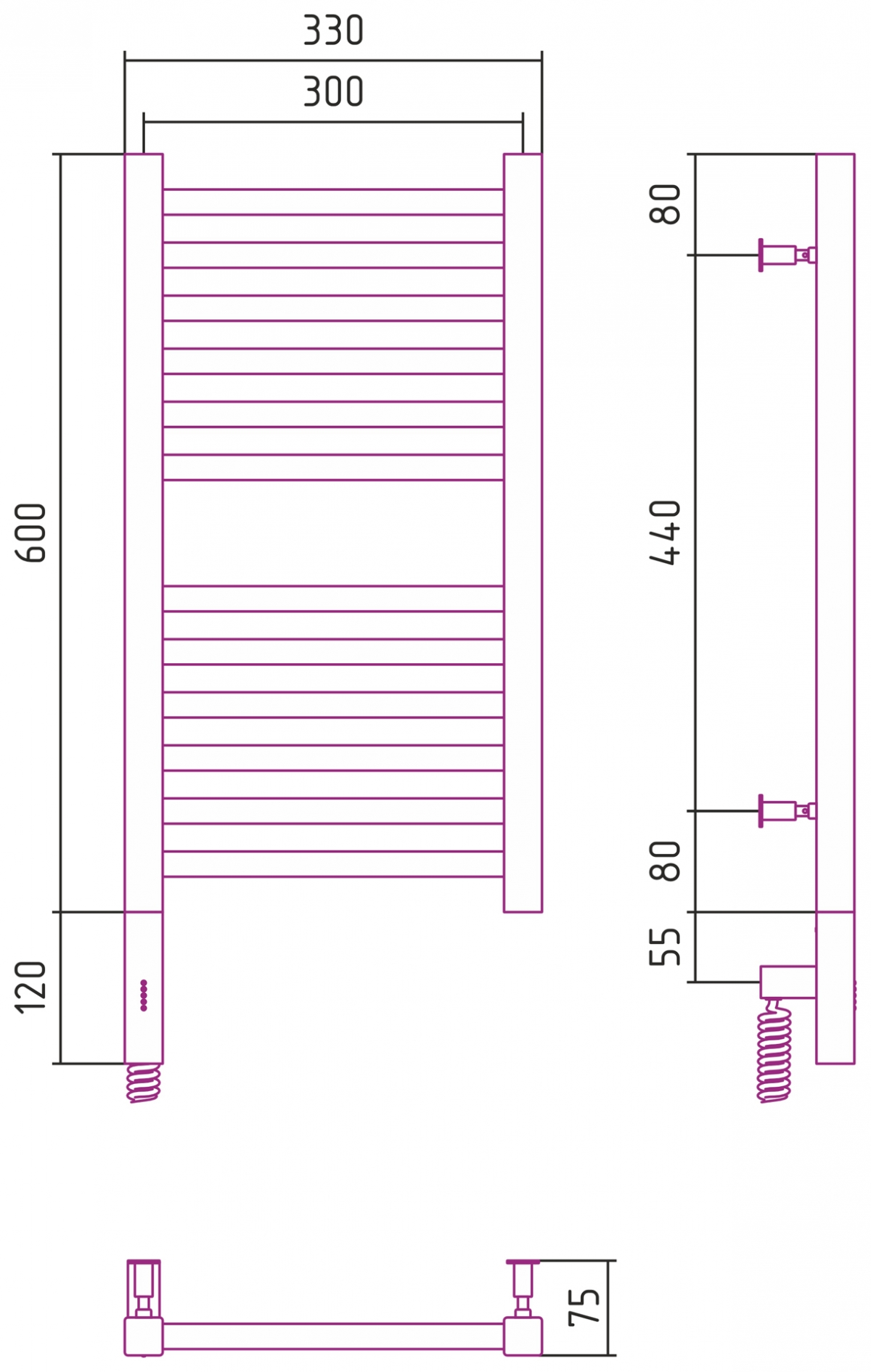 Полотенцесушитель электрический Сунержа Модус 3.0 600x300