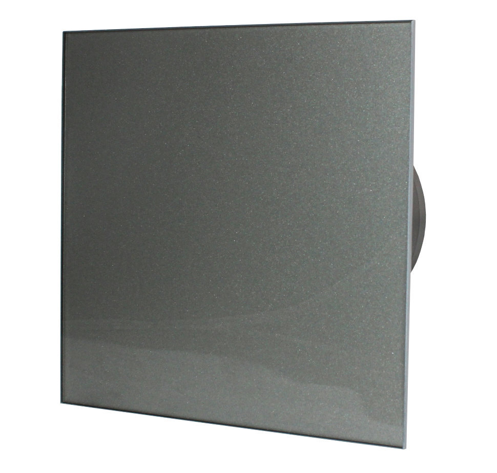 Вентилятор накладной энергосберегающий бесшумный MMotors JSC MMP-06 100 UE 5.5Вт ТН (Таймер, датчик влажности) Стекло/Квадрат Темно Серый